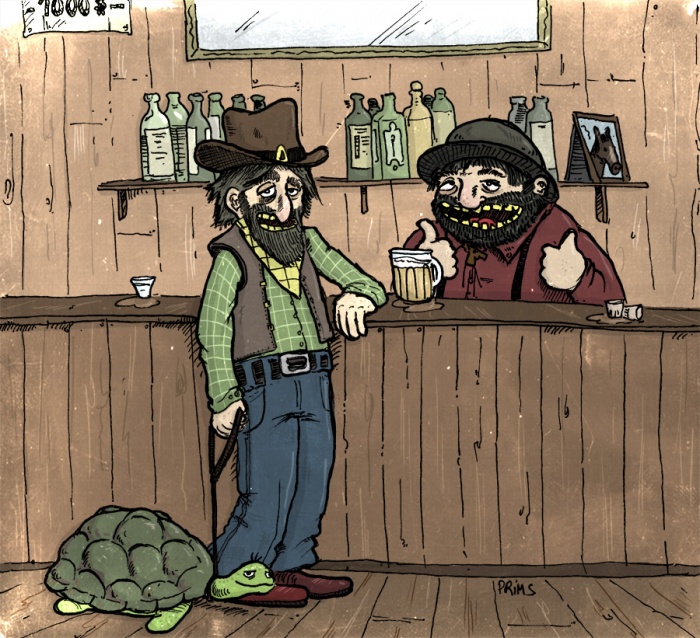 Dessin, BD : Une tortue au saloon