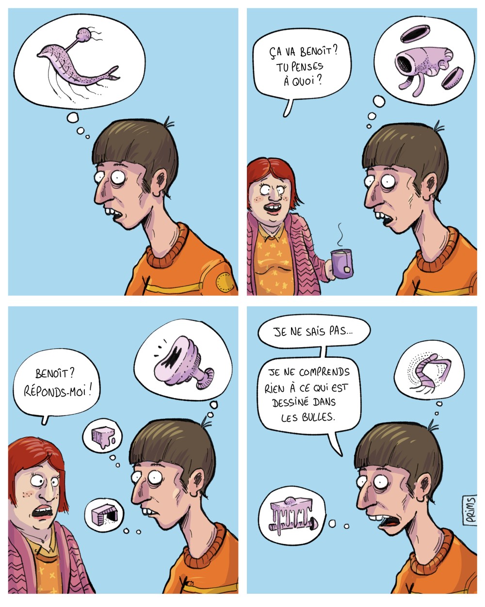 BD humour : Un homme pense &agrave; des trucs