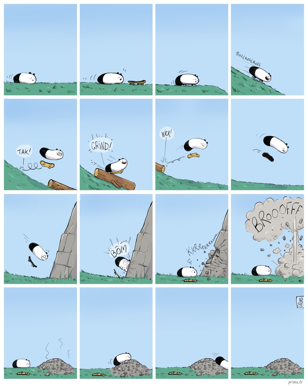 Dessin, BD : Le panda-limace fait du skate - par Prims