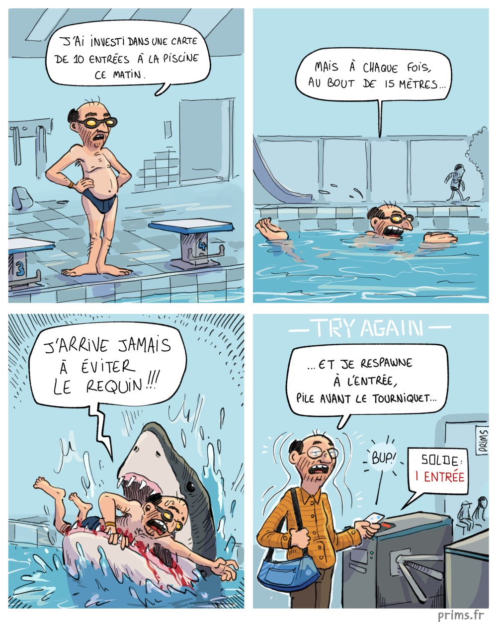 BD humour : Un homme a pris 10 entr&eacute;es pour la piscine